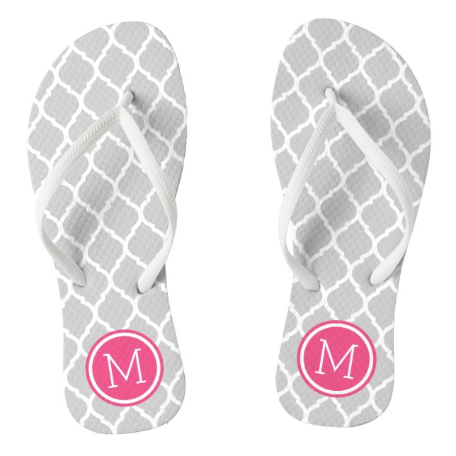 Grey and Pink Moroccan Quatrefoil Monogram Jandals (Footbed)