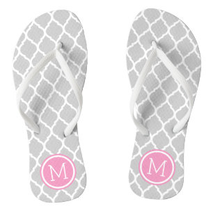 Grey and Pink Moroccan Quatrefoil Monogram Jandals