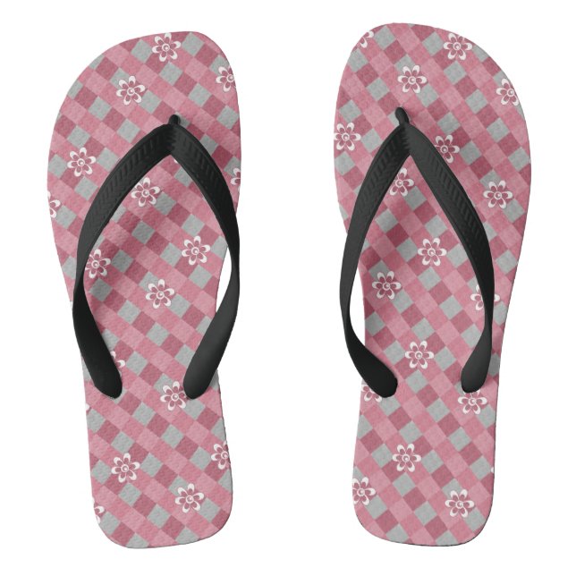 Grey and pink plaid with chamomile flowers jandals (Footbed)