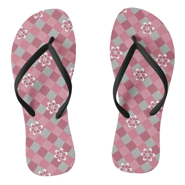 Grey and pink plaid with chamomile flowers jandals (Footbed)