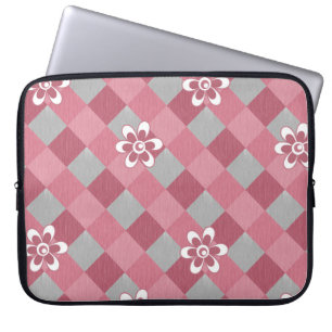 Grey and pink plaid with chamomile flowers laptop sleeve