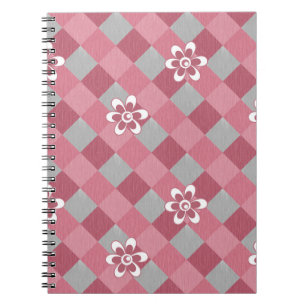 Grey and pink plaid with chamomile flowers notebook