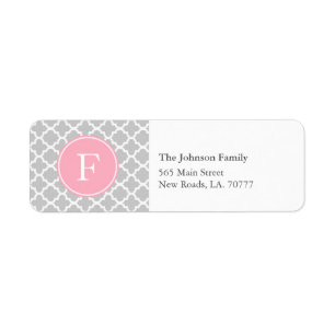 Grey and Pink Quatrefoil Monogram Address Labels