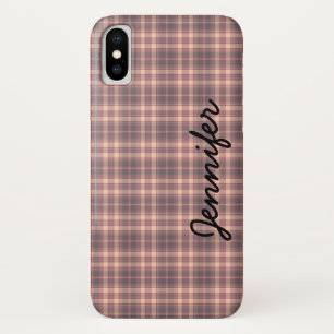 Grey and Pink Retro Plaid, Personalised Name, Case-Mate iPhone Case