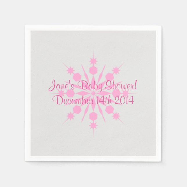 Grey and Pink Snowflake Napkins (Front)