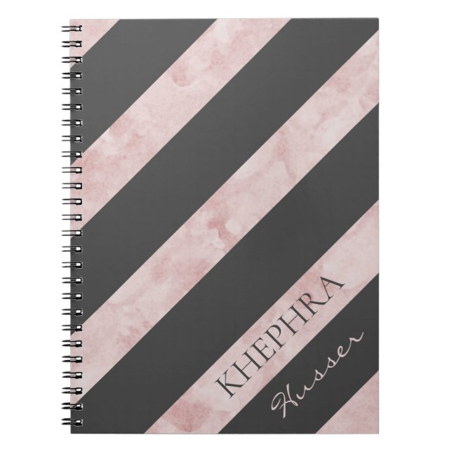 Grey And Pink Stripe Notebook (Front)