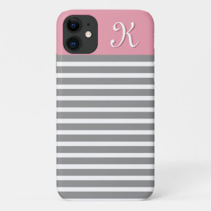 Grey and Pink Striped Pattern Monogram Case-Mate iPhone Case