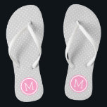 Grey and Pink Tiny Dots Monogram Jandals<br><div class="desc">Custom printed flip flop sandals with a cute girly polka dot pattern and your custom monogram or other text in a circle frame. Click Customise It to change text fonts and colours or add your own images to create a unique one of a kind design!</div>