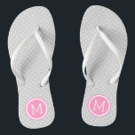 Grey and Pink Tiny Dots Monogram Jandals<br><div class="desc">Custom printed flip flop sandals with a cute girly polka dot pattern and your custom monogram or other text in a circle frame. Click Customise It to change text fonts and colours or add your own images to create a unique one of a kind design!</div>