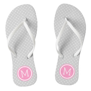 Grey and Pink Tiny Dots Monogram Jandals