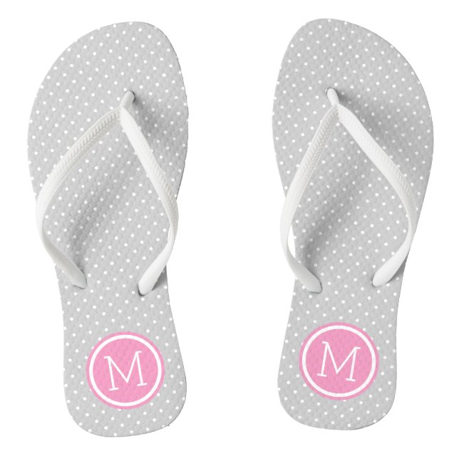 Grey and Pink Tiny Dots Monogram Jandals (Footbed)