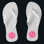 Grey and Pink Tiny Dots Monogram Jandals<br><div class="desc">Custom printed flip flop sandals with a cute girly polka dot pattern and your custom monogram or other text in a circle frame. Click Customise It to change text fonts and colours or add your own images to create a unique one of a kind design!</div>