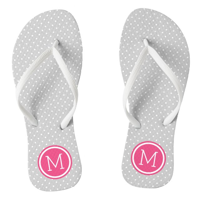 Grey and Pink Tiny Dots Monogram Jandals (Footbed)