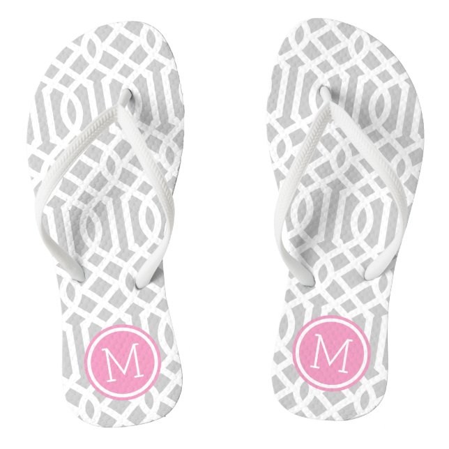 Grey and Pink Trellis Monogram Jandals (Footbed)