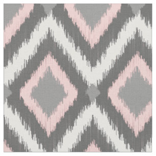 Grey and Pink Tribal Ikat Chevron Fabric