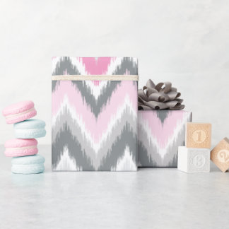 Grey and Pink Tribal Ikat Chevron Wrapping Paper