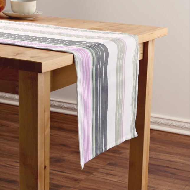 Grey and pink vertical stripes. short table runner (In Situ)