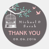 Grey and Pink Vintage Bird Cage Wedding Sticker