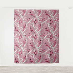 Grey And Pink Watercolor Cardinal Birds Pattern Tapestry
