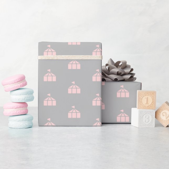 Grey and pink wrapping paper with circus tents (Baby Shower)