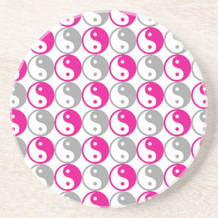 Grey and pink yin yang pattern coaster