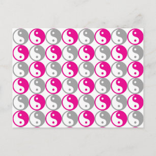 Grey and pink yin yang pattern postcard