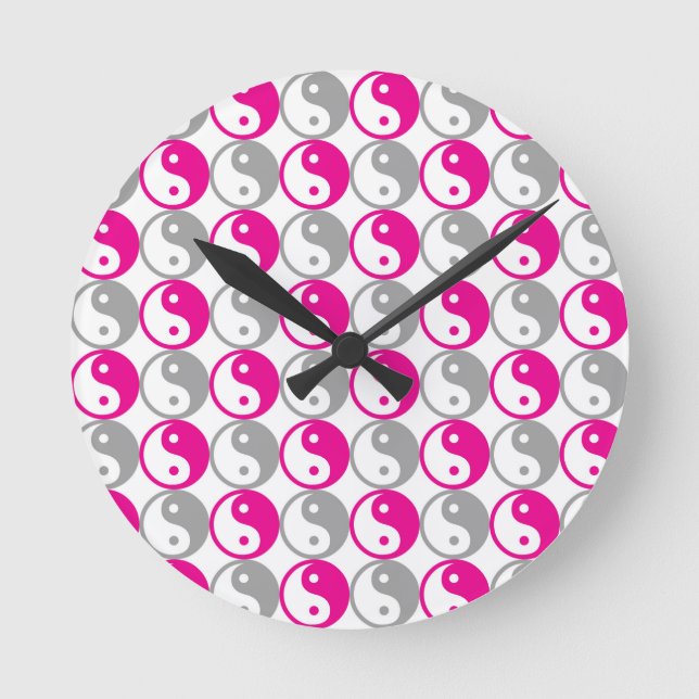 Grey and pink yin yang pattern round clock (Front)
