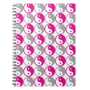 Grey and pink yin yang pattern spiral notebook