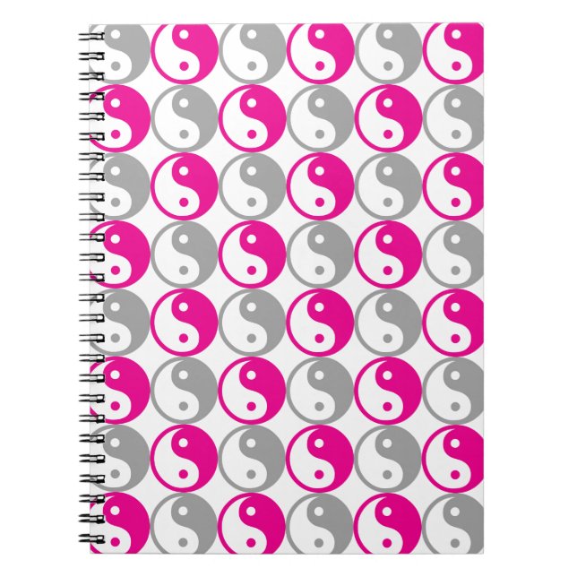 Grey and pink yin yang pattern spiral notebook (Front)