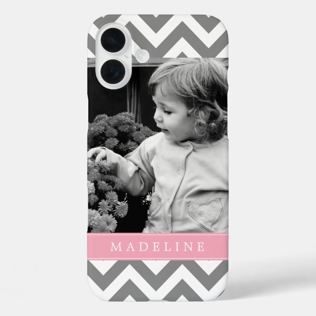 Grey and Pink Zigzags Personalised Photo Case-Mate iPhone Case (Back)
