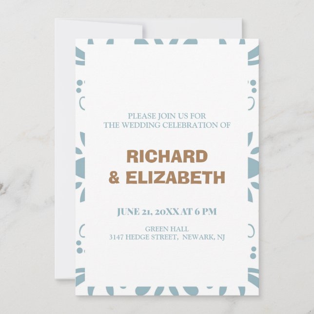 GREY AND PUCE PATTERN WEDDING INVITATION (Front)