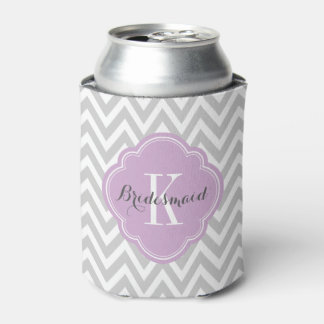Grey and Purple Chevron Monogram Can Cooler