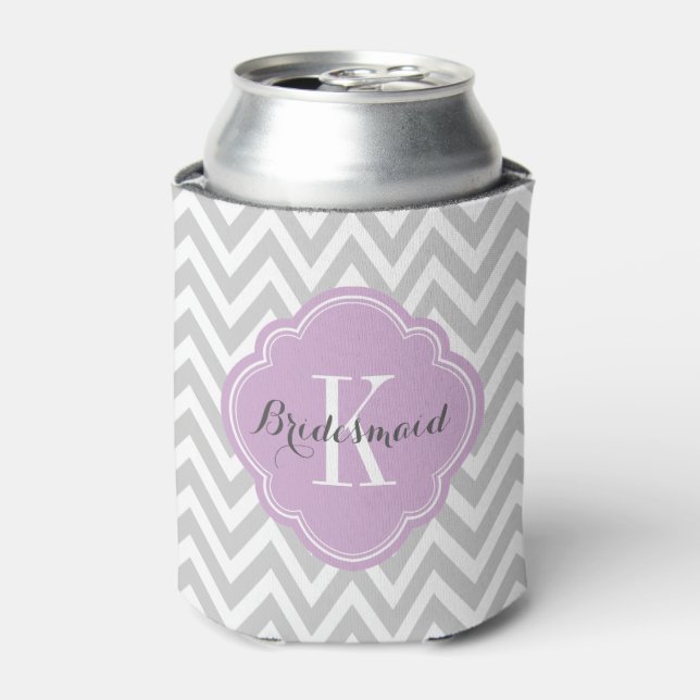 Grey and Purple Chevron Monogram Can Cooler (Can Front)