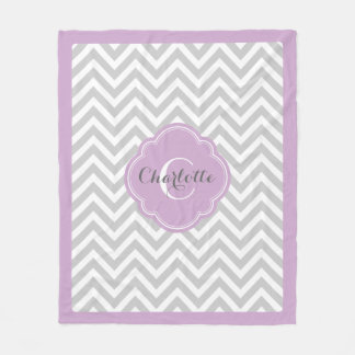 Grey and Purple Chevron Monogram Fleece Blanket