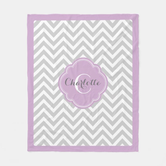 Grey and Purple Chevron Monogram Fleece Blanket (Front)