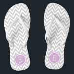 Grey and Purple Chevron Monogram Jandals<br><div class="desc">Custom printed flip flop sandals with a stylish modern chevron pattern and your custom monogram or other text in a circle frame. Click Customise It to change text fonts and colours or add your own images to create a unique one of a kind design!</div>