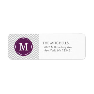 Grey and Purple Chevron Monogram Return Address