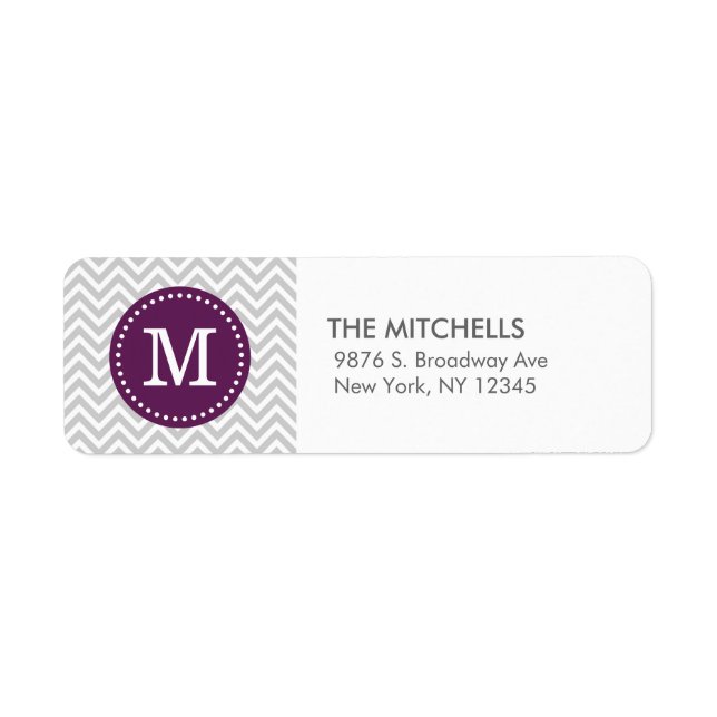 Grey and Purple Chevron Monogram Return Address (Front)