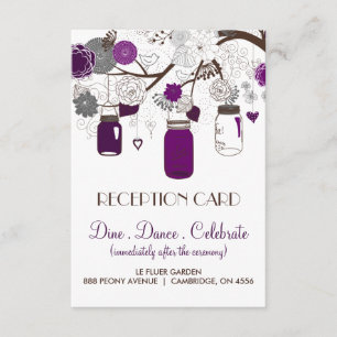 Grey and Purple Floral Mason Jars Reception Card