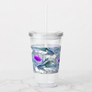 Grey and purple flowers pattern acrylic tumbler