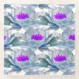 Grey and purple flowers pattern glass coaster