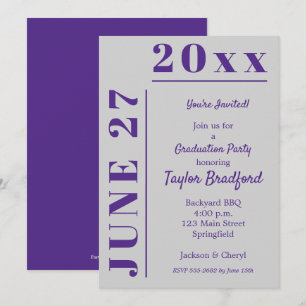 Grey and Purple Graduation Party Invitations