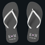 Grey and Purple Modern Wedding Monogram Jandals<br><div class="desc">Custom printed flip flop sandals personalised with a cute heart and your monogram initials and wedding date. Click Customise It to change text fonts and colours or add your own images to create a unique one of a kind design!</div>