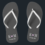 Grey and Purple Modern Wedding Monogram Jandals<br><div class="desc">Custom printed flip flop sandals personalised with a cute heart and your monogram initials and wedding date. Click Customise It to change text fonts and colours or add your own images to create a unique one of a kind design!</div>