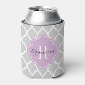 Grey and Purple Moroccan Quatrefoil Monogram Can Cooler