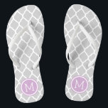 Grey and Purple Moroccan Quatrefoil Monogram Jandals<br><div class="desc">Custom printed flip flop sandals with a stylish Moroccan quatrefoil pattern and your custom monogram or other text in a circle frame. Click Customise It to change text fonts and colours or add your own images to create a unique one of a kind design!</div>