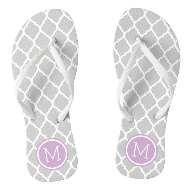 Grey and Purple Moroccan Quatrefoil Monogram Jandals (Footbed)
