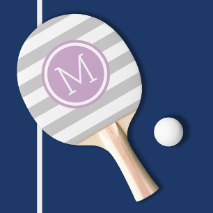 Grey and Purple Preppy Stripes Monogram Ping Pong Paddle