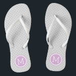 Grey and Purple Tiny Dots Monogram Jandals<br><div class="desc">Custom printed flip flop sandals with a cute girly polka dot pattern and your custom monogram or other text in a circle frame. Click Customise It to change text fonts and colours or add your own images to create a unique one of a kind design!</div>