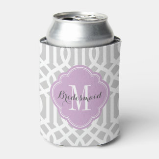 Grey and Purple Trellis Monogram Can Cooler